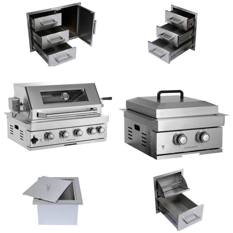 Built-In Outdoor Kitchen LPG Gas Grill 60000 Btu, Drop-In Ice Box With BBQ Tool Set - Silver by HouseOfZazla