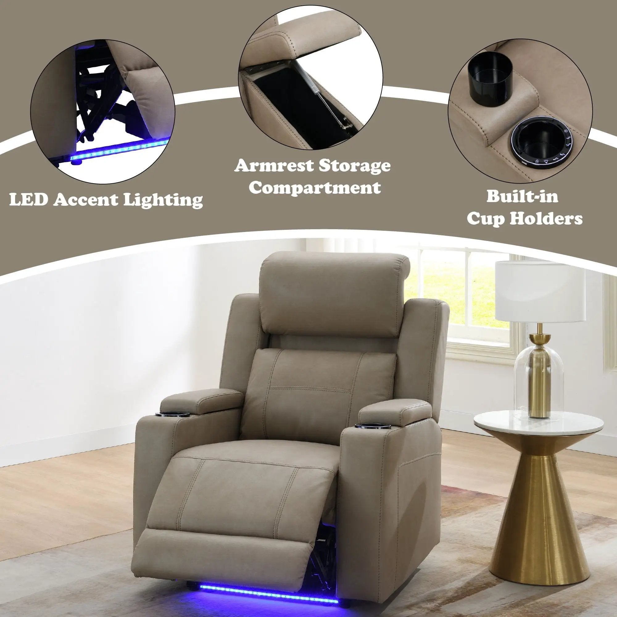 Lugo - Power Motion Recliner With Cup Holder - Camel by HouseOfZazla