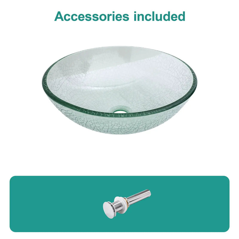 Crackle Vessel Sink, Round Bowl With Pop Up Drain - Clear by HouseOfZazla