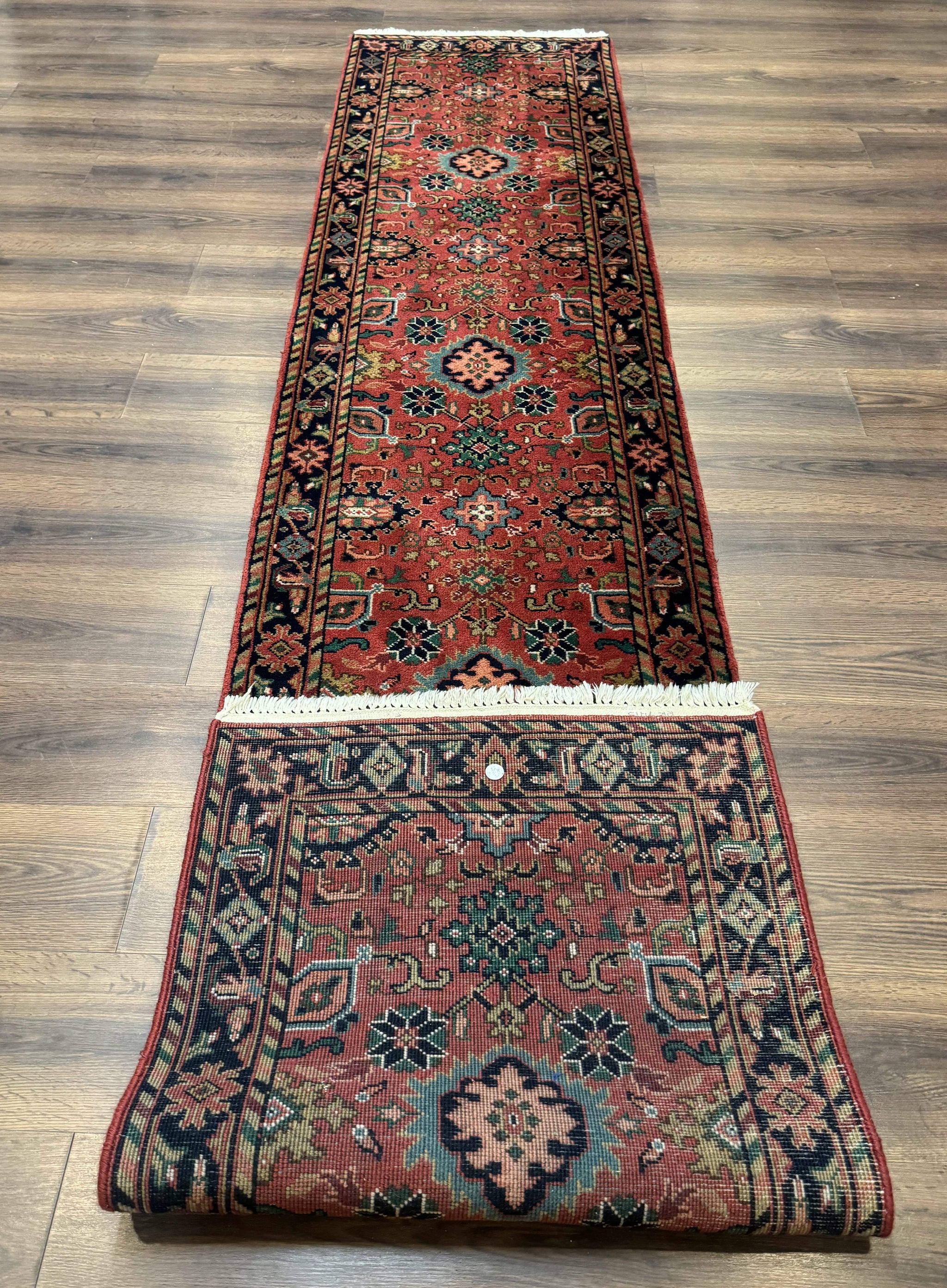 Indo Persian Heriz Runner Rug 2 x 12 ft, Hand Knotted Wool Hallway Rug, Red & Black by Jewel Rugs