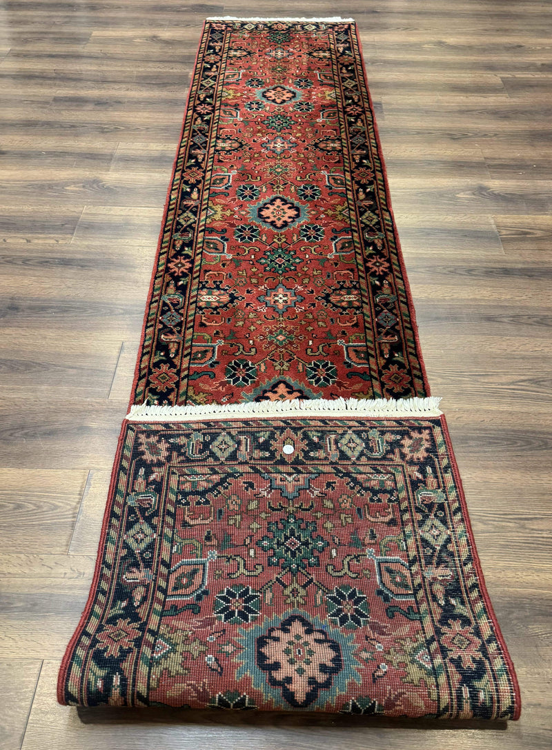Indo Persian Heriz Runner Rug 2 x 12 ft, Hand Knotted Wool Hallway Rug, Red & Black by Jewel Rugs