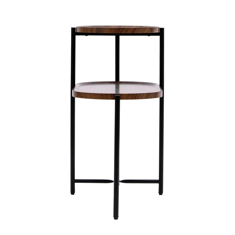 Round Coffee Table With Storage Tray 2 Tier Oval End Tables Wooden Small Side Table For Living Room by HouseOfZazla