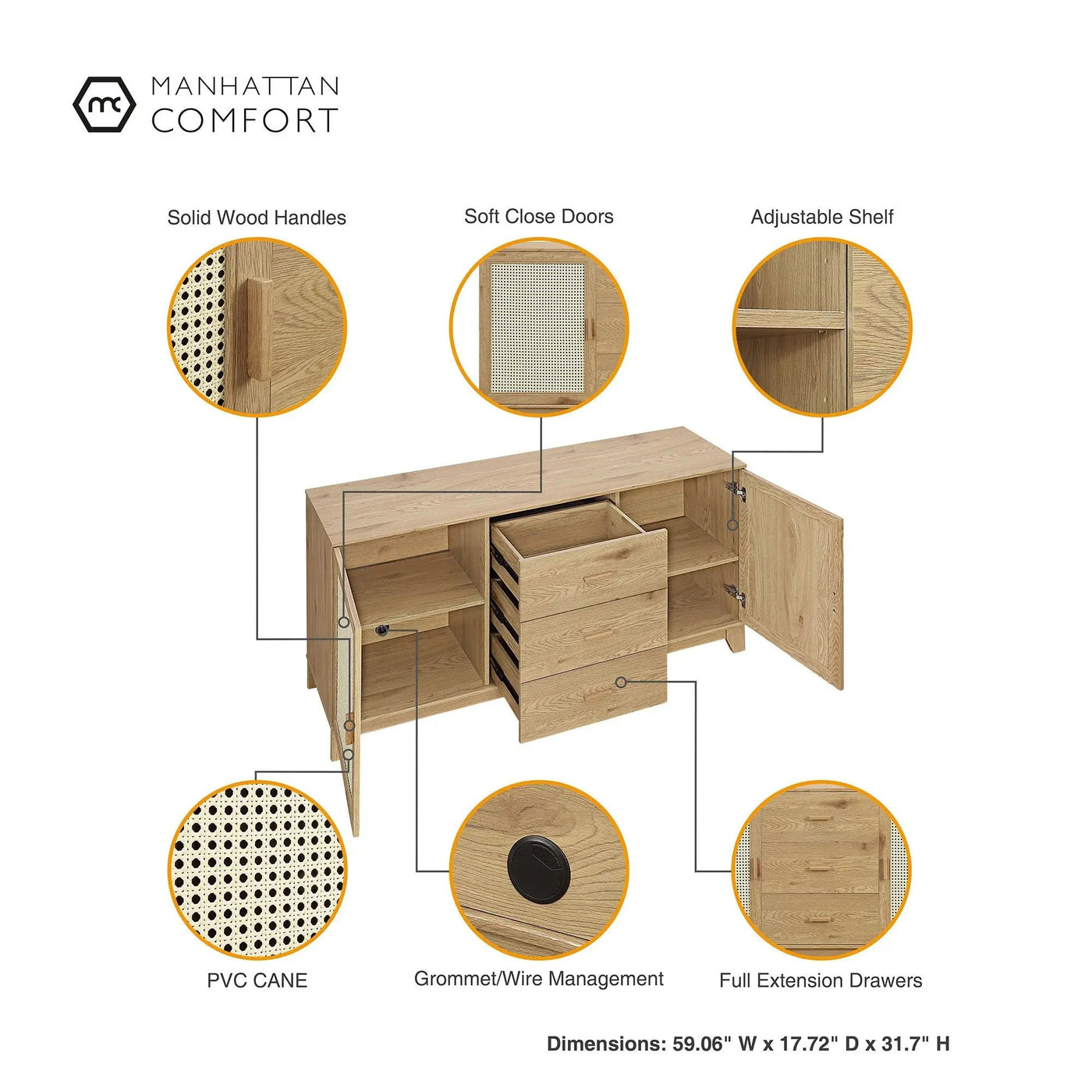 Sheridan - Modern Cane Design Sideboard by HouseOfZazla