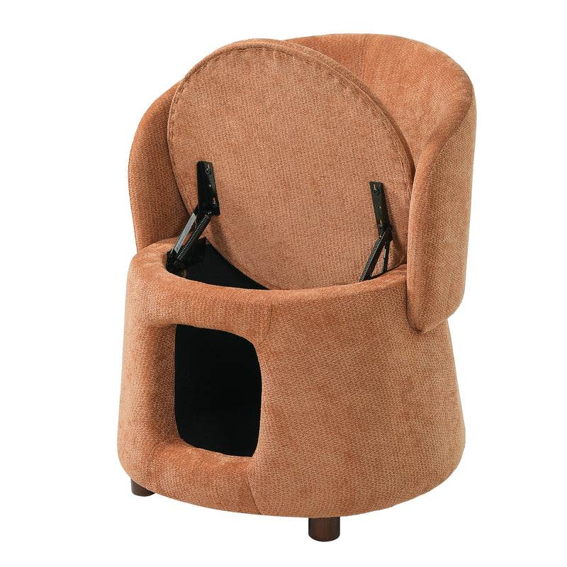 Orange Pet Friendly Chair with Hidden Pet Nook, Convertible Stool, and Storage Seat by HouseOfZazla