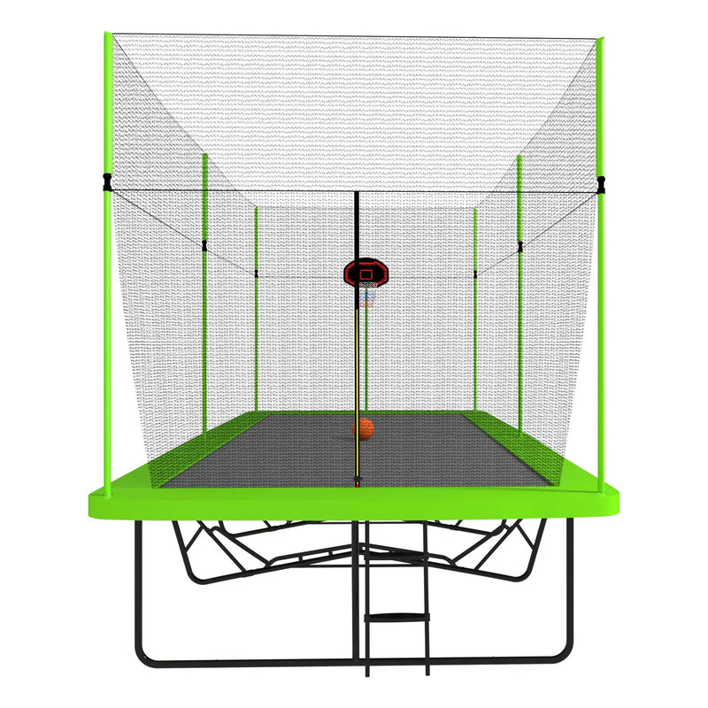 10Ft By 17Ft Rectangule Trampoline With Powder-Coated Galvanized Steel Tubes With Basketball Hoop System Advanced Ladder - Green by HouseOfZazla