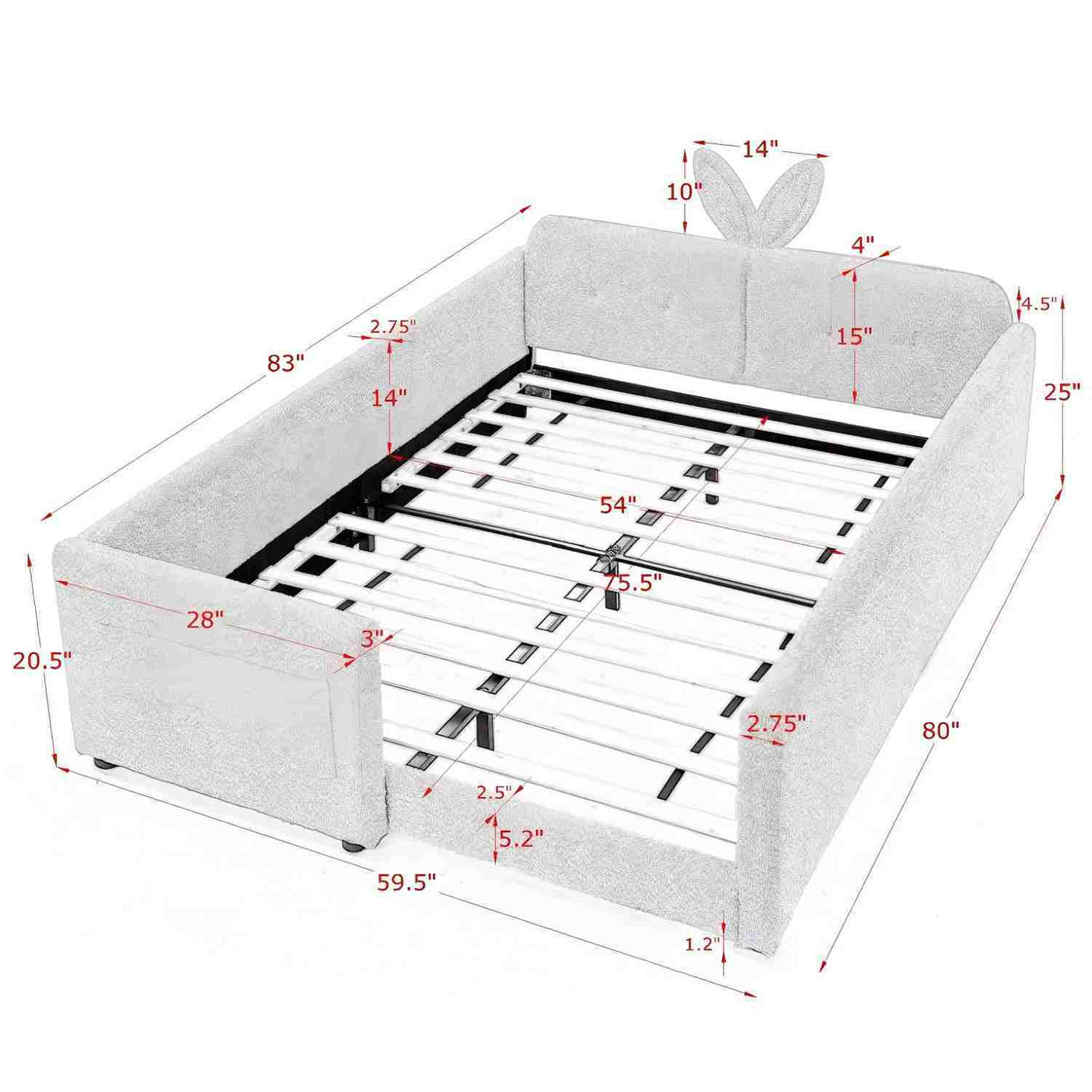 Cute Rabbit Ear Upholstered Platform Bed Frame With Safety Rail by Unique Piece Furniture