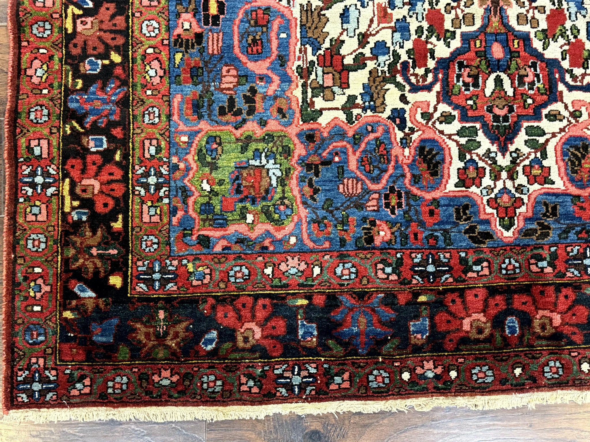 Persian Bakhtiari Rug 7x10, Antique Persian Carpet, Colorful, Great Colors, Ivory Red Blue, Rare Tribal Rug by Jewel Rugs