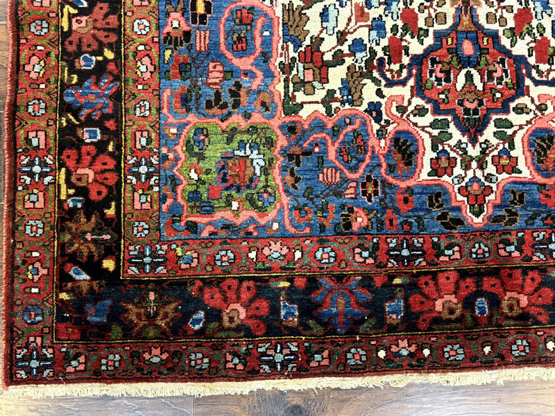 Persian Bakhtiari Rug 7x10, Antique Persian Carpet, Colorful, Great Colors, Ivory Red Blue, Rare Tribal Rug by Jewel Rugs
