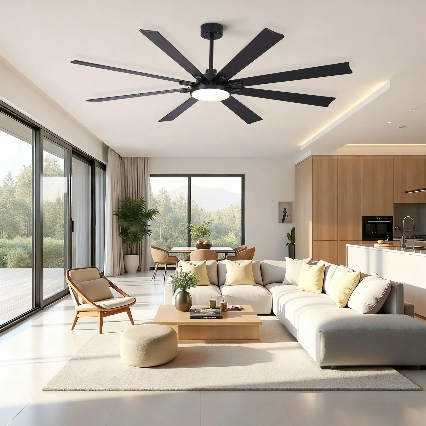 Large Ceiling Fan With Dimmable LED Light 8 Blades Remote Control, Reversible DC Motor by HouseOfZazla
