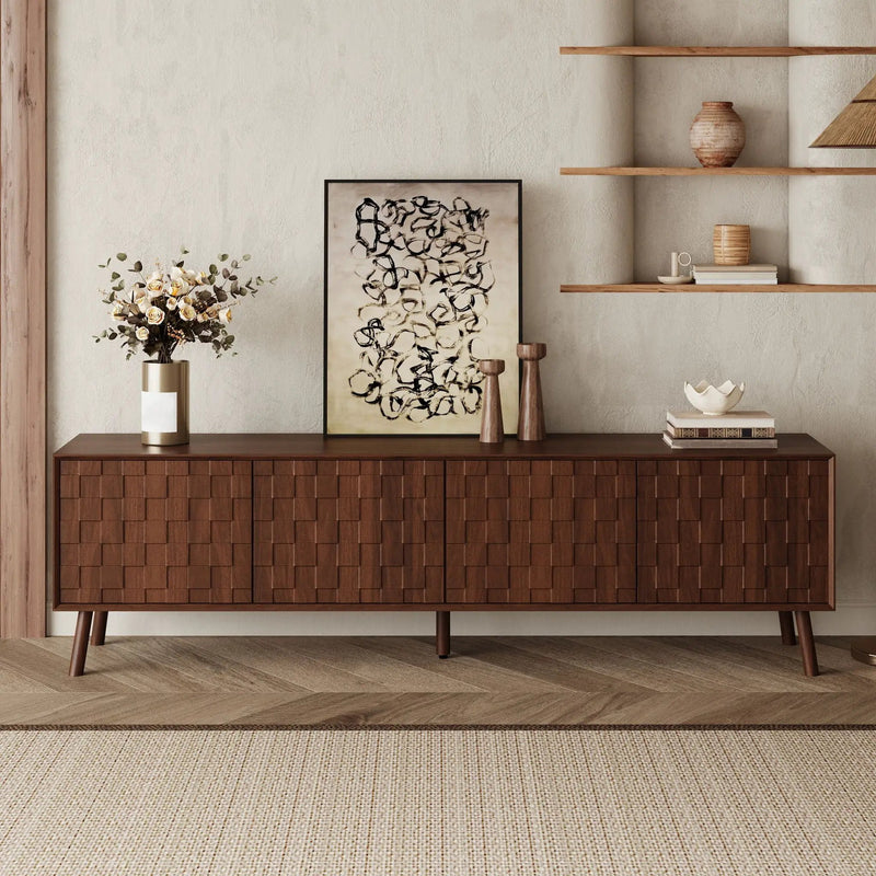 TV Stand With Soft Closing Hinges And Cable Management - Walnut by HouseOfZazla