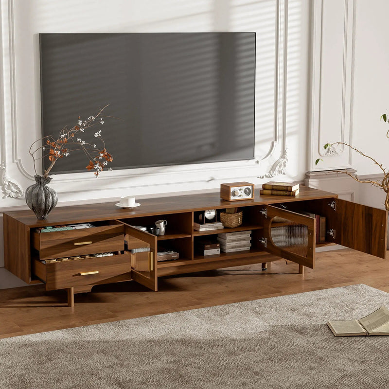 Modern TV Stand With Fluted Glass Doors & 2 Drawers by HouseOfZazla