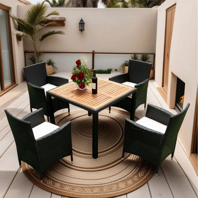 Outdoor Patio Wicker Dining Set With Acacia Wood Top by Unique Piece Furniture