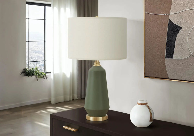 Contemporary Green Ceramic Table Lamp with Ivory Linen Shade by HouseOfZazla
