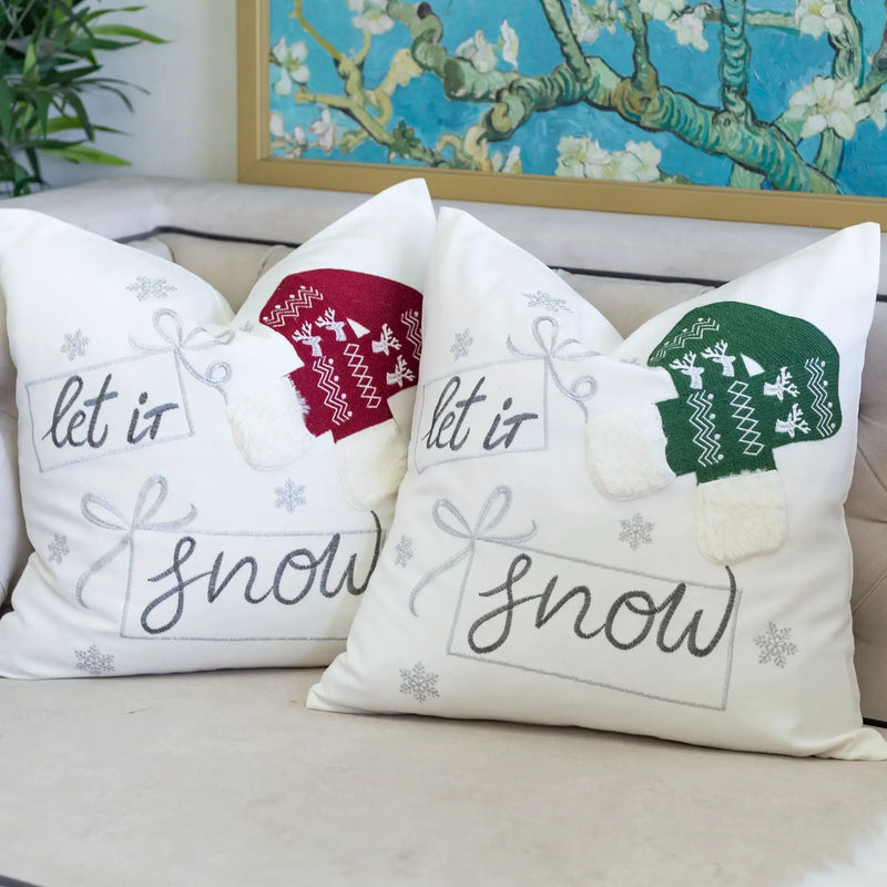 Let It Snow Christmas Throw Pillow 20x20 Cotton Cushion by HouseOfZazla