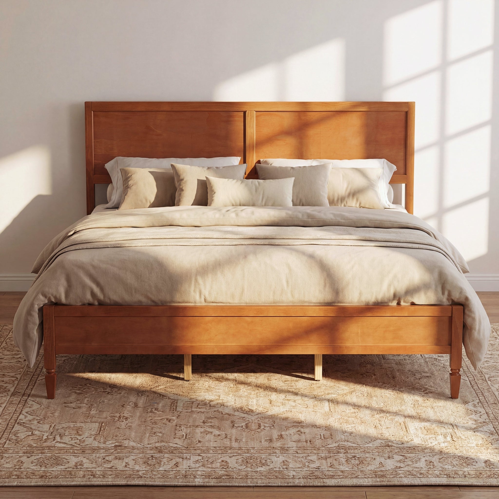 King Size Wood Platform Bed Frame with Classic Panel Headboard by HouseOfZazla