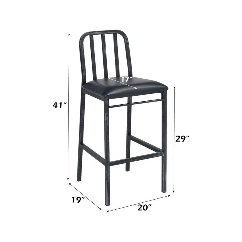 Jodie - Bar Chair (Set of 2) - Black Synthetic Leather & Antique Black by Unique Piece Furniture
