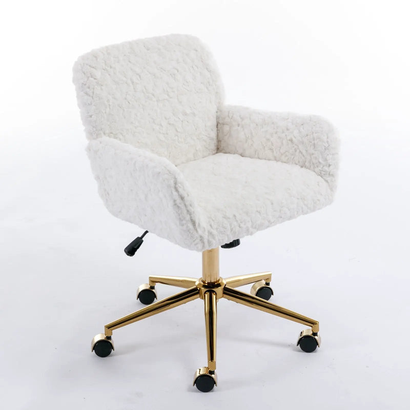 Office Chair, Artificial Rabbit Hair Home Office Chair With Metal Base, Adjustable Desk Chair Swivel Office Chair, Vanity Chair by HouseOfZazla