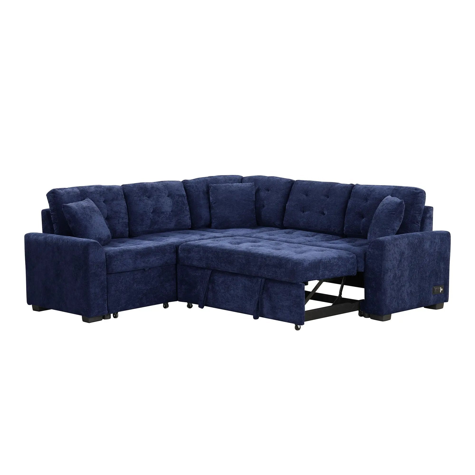 L-Shape Sofa Bed Pull-Out Sleeper Sofa With Wheels, USB Ports, Power Sockets For Living Room by HouseOfZazla