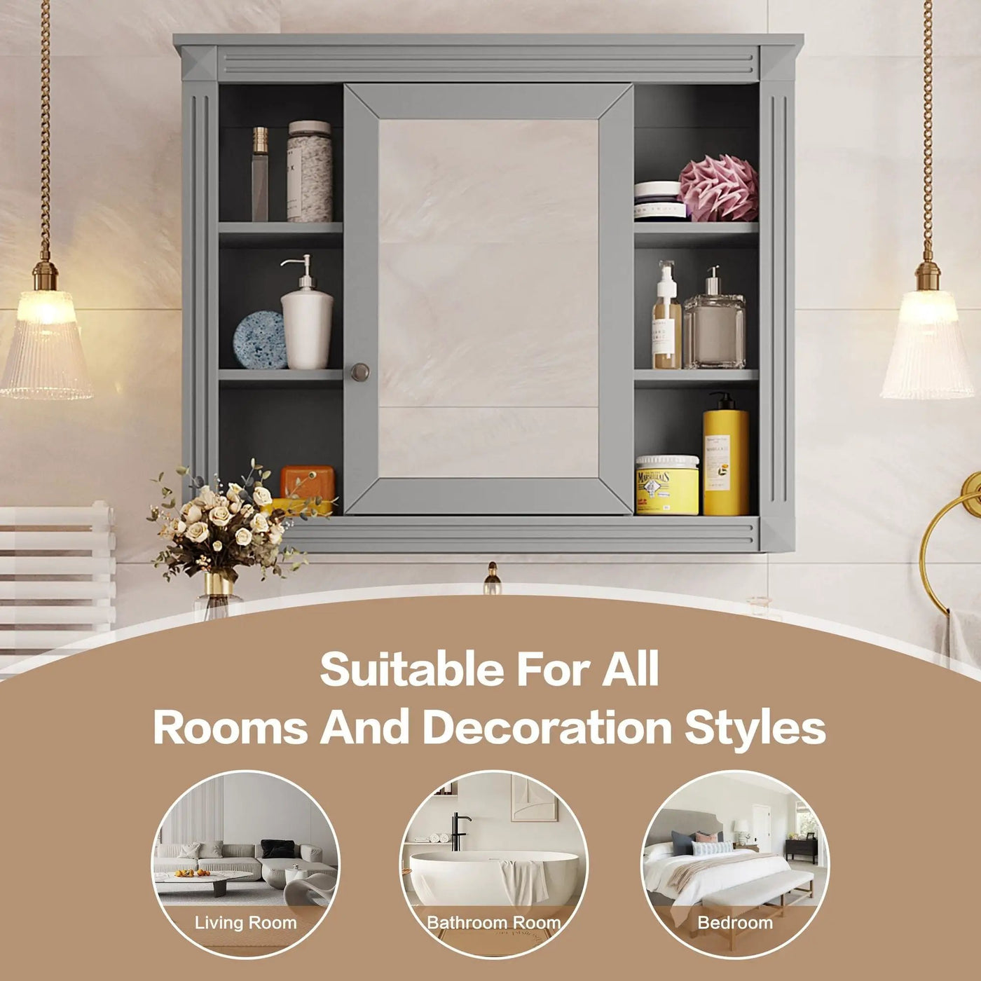 Wall Mounted Bathroom Storage Cabinet With Mirror, Cabinet With 6 Open Shelves And Adjustable Interior by Unique Piece Furniture
