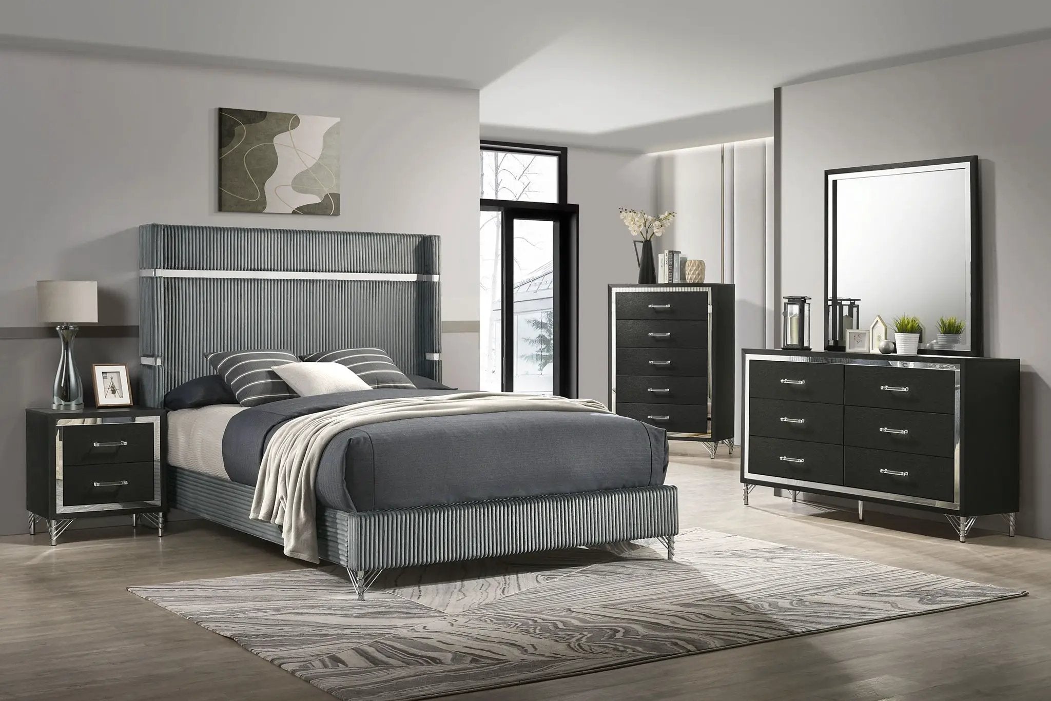 Lucia 5-piece Eastern King Bedroom Set Grey and Black by Unique Piece Furniture