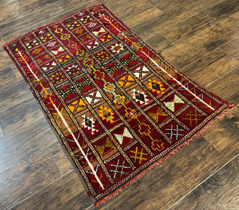 Moroccan Berber Tribal Rug 3x5, Geometric Area Rug, Red Orange Brown by Jewel Rugs
