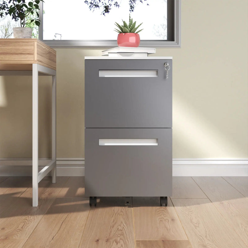 2-Drawer Mobile File Cabinet With Lock,On 360° Wheels, Holds A4/Letter/Legal Files - White by HouseOfZazla