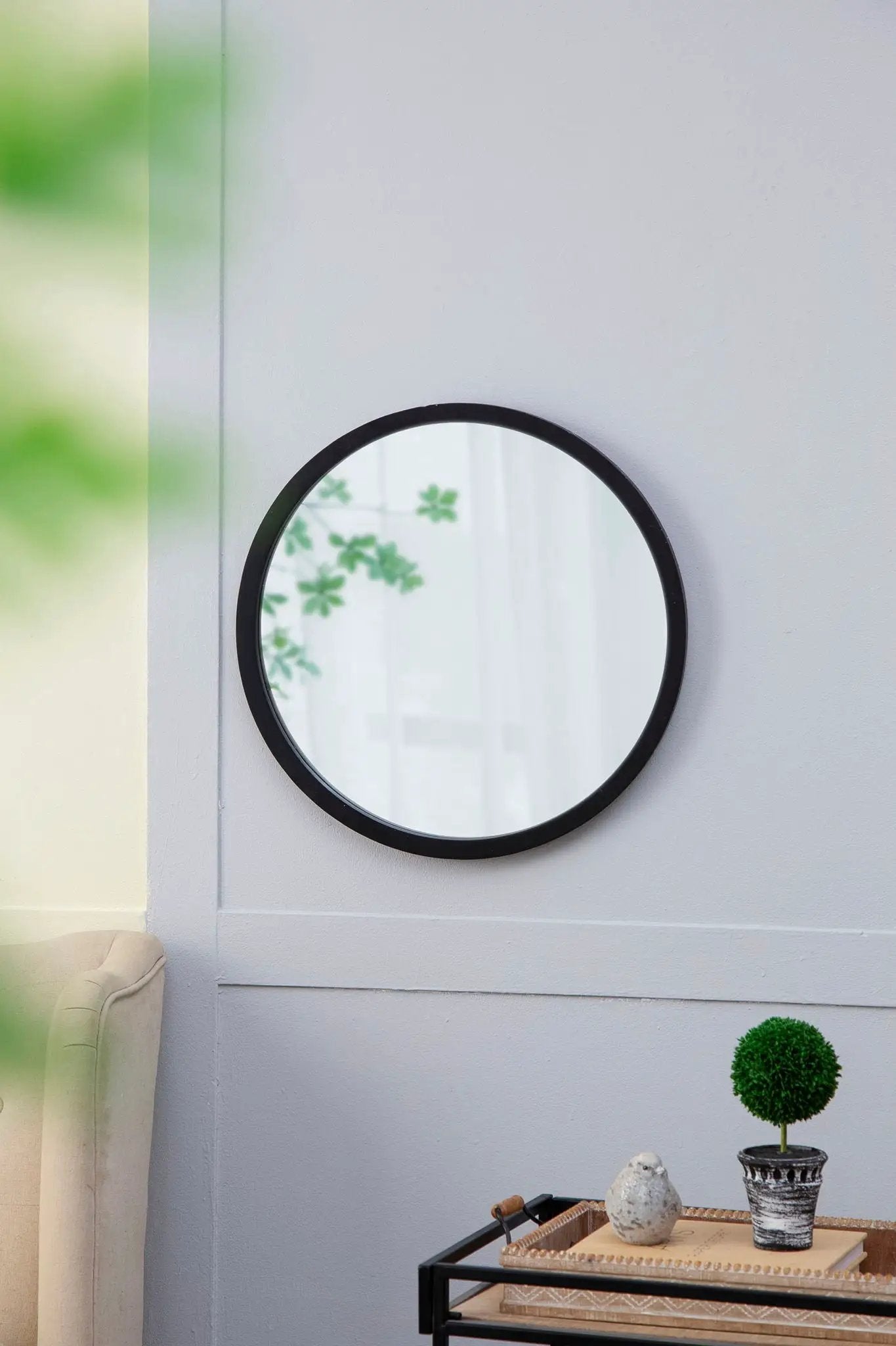 Circle Wall Mirror With Wooden Frame, Wall Mirror For Living Room by Unique Piece Furniture