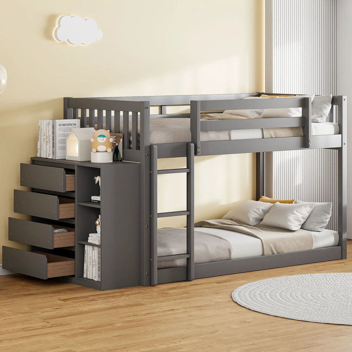 Bunk Bed With 4 Drawers and 3 Shelves by HouseOfZazla