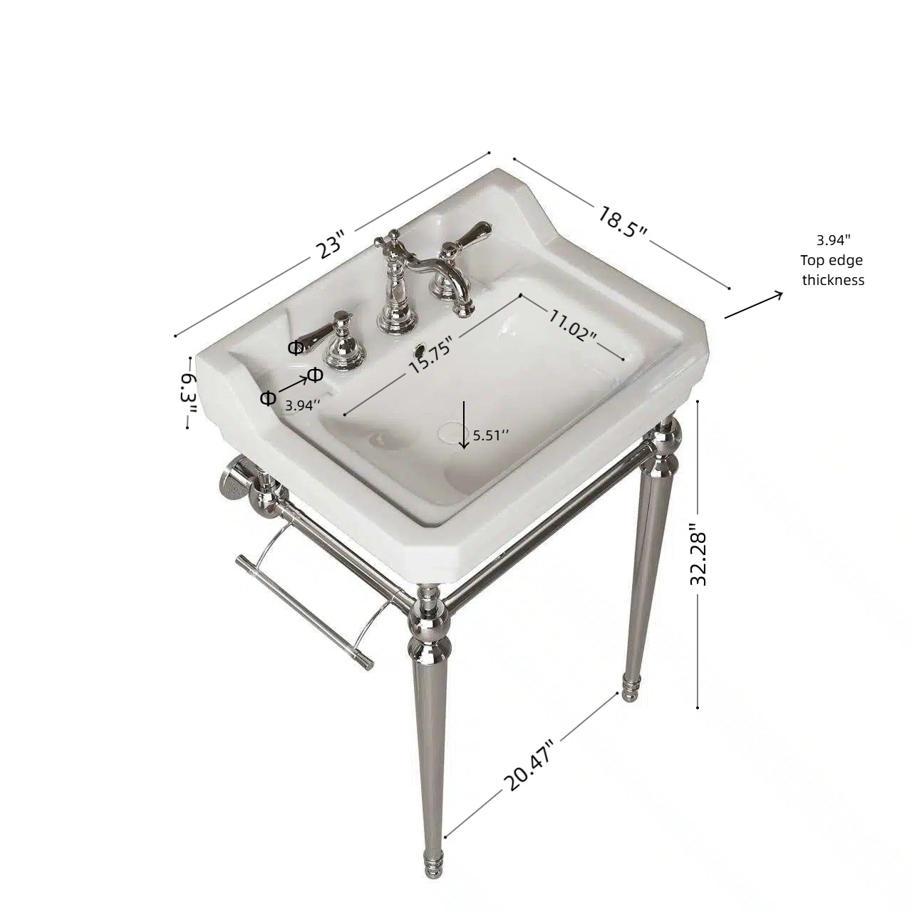 VICI 23" Bathroom Console Sink, Wall-Mounted by HouseOfZazla