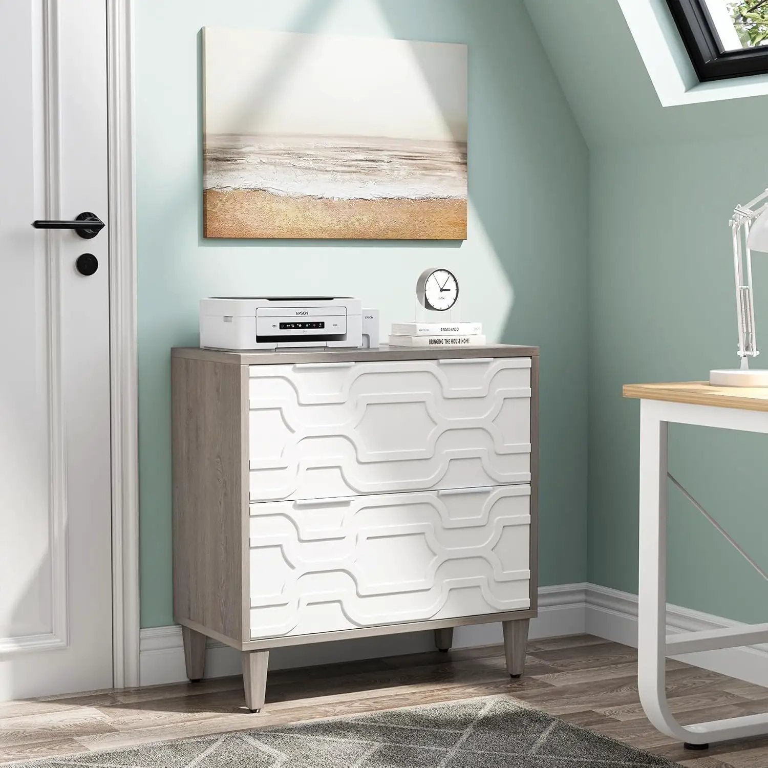 2 Drawer Lateral File Cabinet, Fits A4 / Letter / Legal - Gray / White by HouseOfZazla