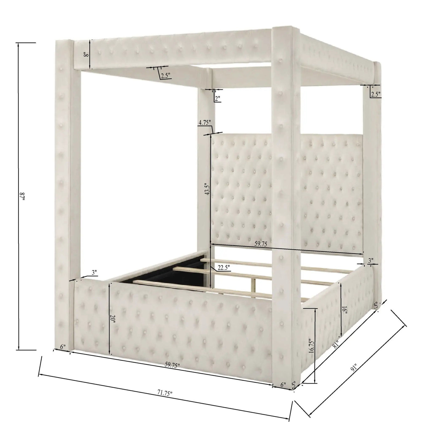Modern 4 Poster Bed With Tufted Headboard And Footboard by Unique Piece Furniture