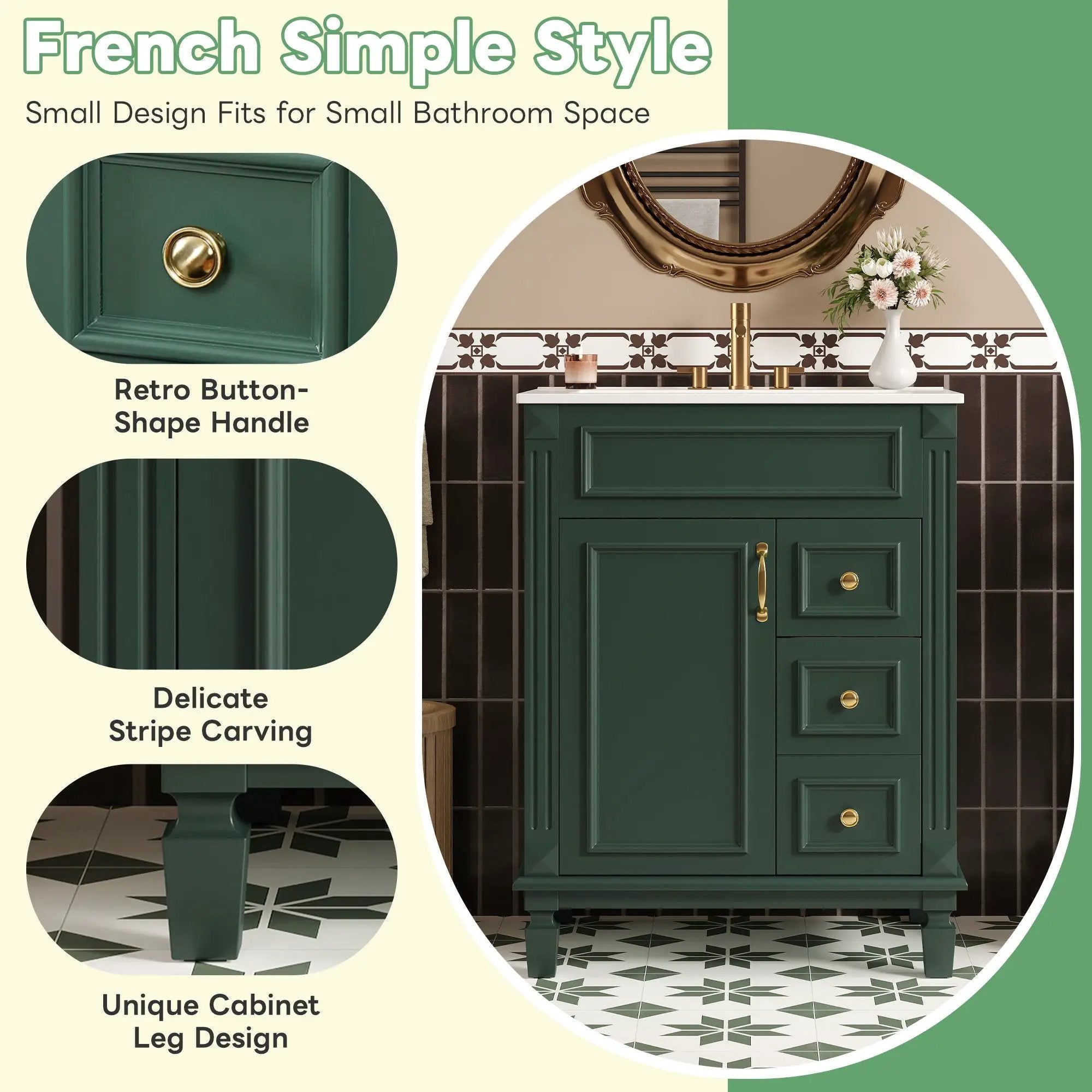 Bathroom Vanity With Sink, Compact Cabinet & 2 Drawers And Adjustable Shelf by Unique Piece Furniture