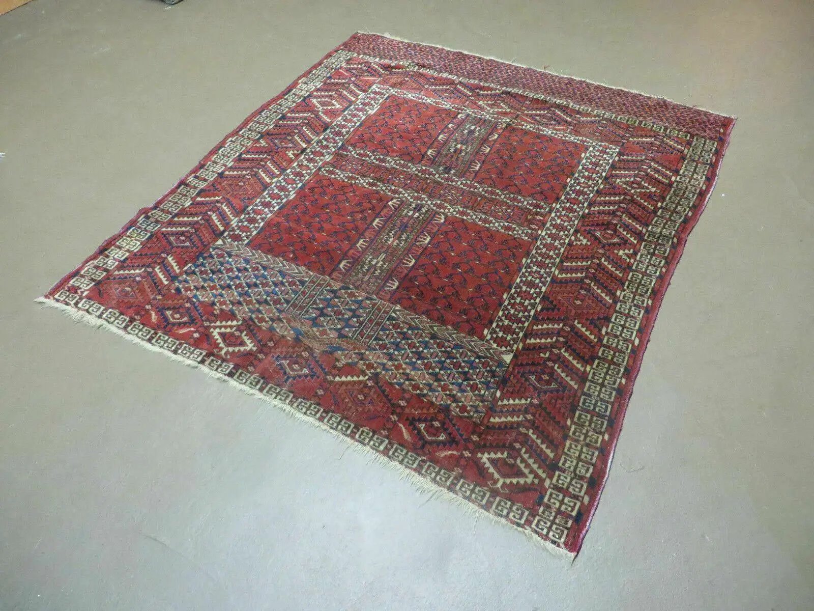 Antique Turkoman Rug 4x5, Ensi Hatchli Tekke Wool Rug by Jewel Rugs