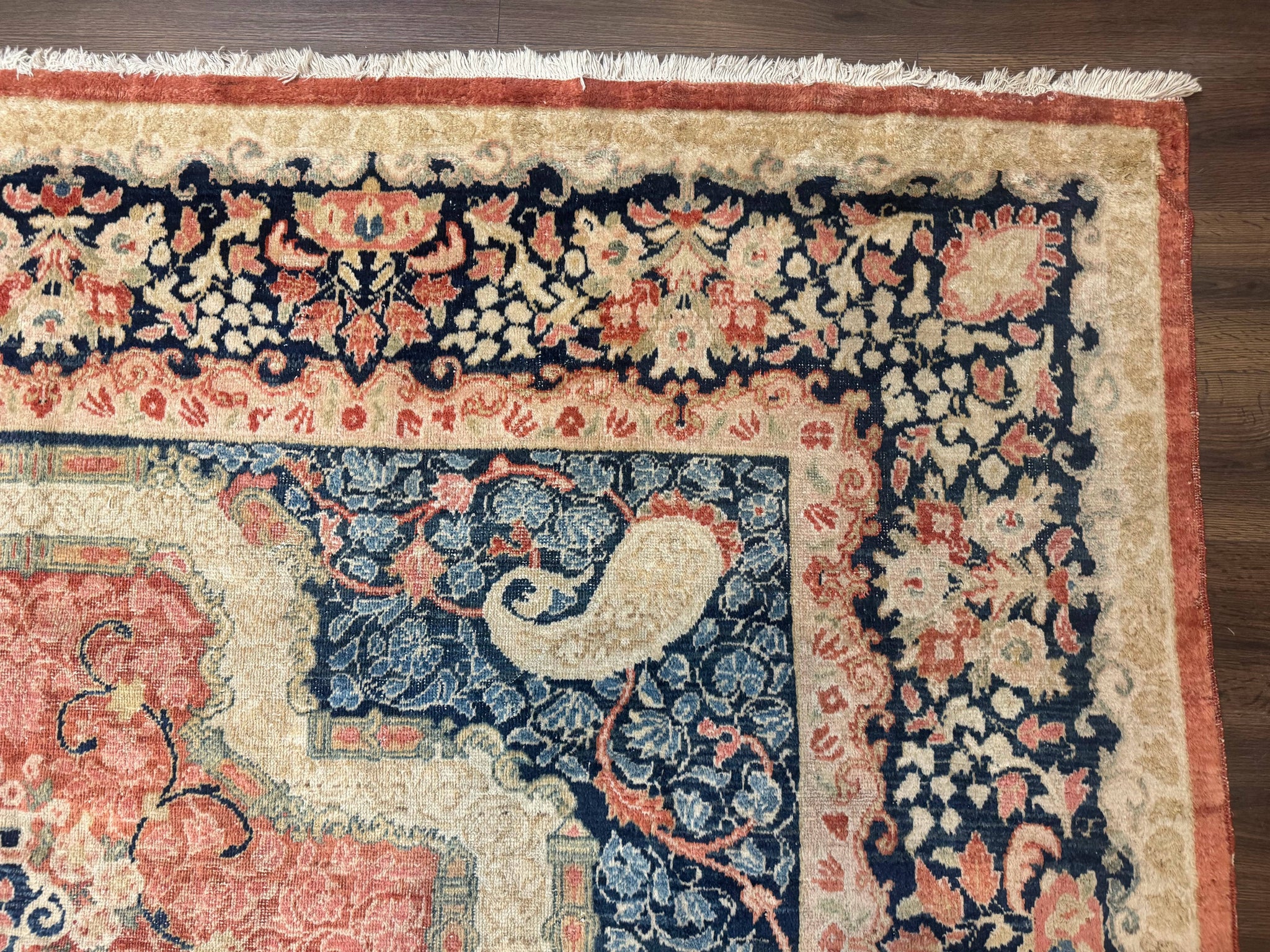 Antique Persian Sarouk Rug 9x12, Boteh Paisleys, Light Red Navy Blue by Jewel Rugs