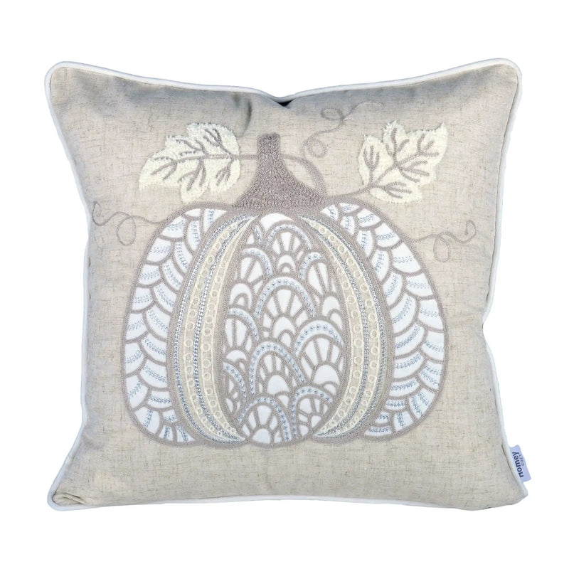 Lace Embroidered Pumpkin Throw Pillow - Natural by Unique Piece Furniture