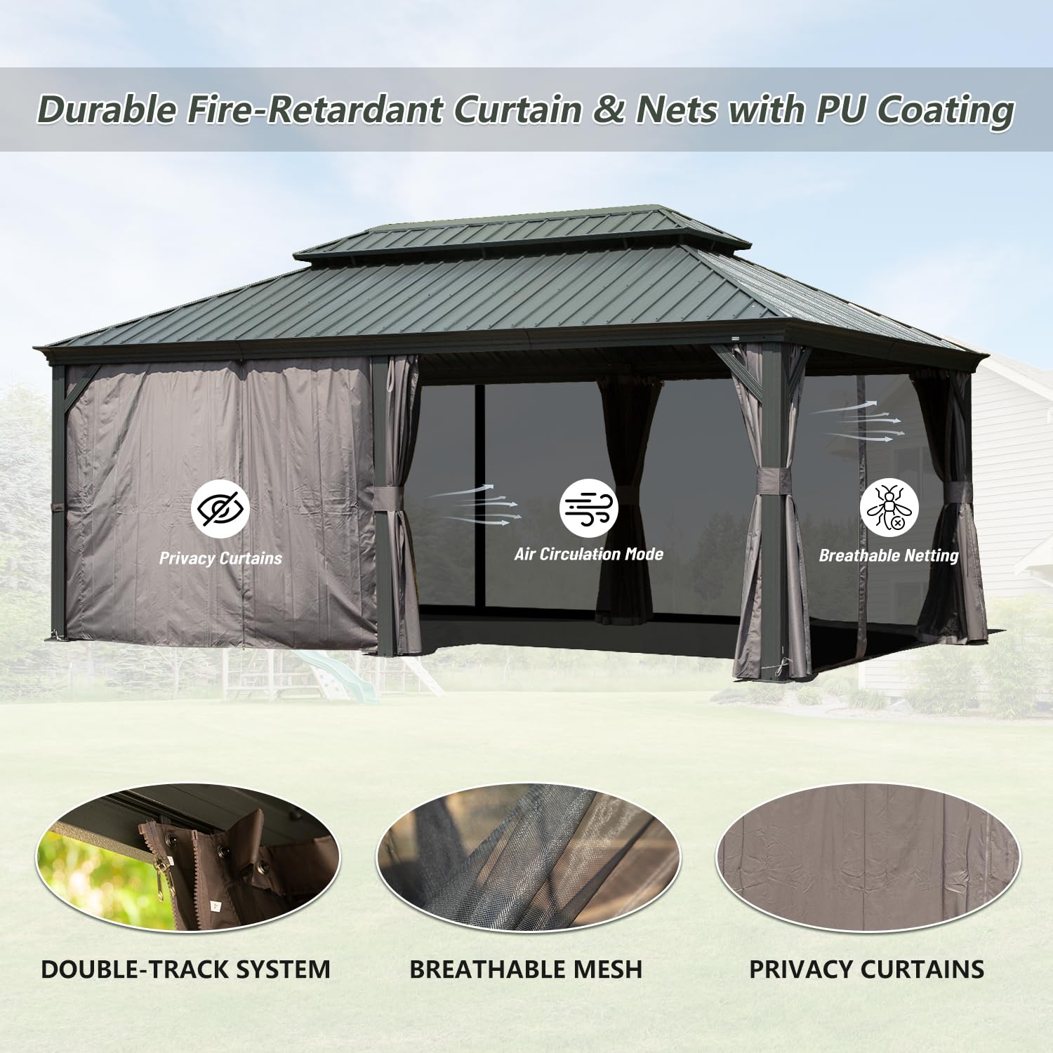 12' x 18' Hardtop Metal Gazebo with Double Roof Canopy by HouseOfZazla