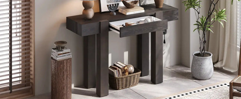 TREXM Rustic Minimalist Console Table with Hidden Drawer by HouseOfZazla