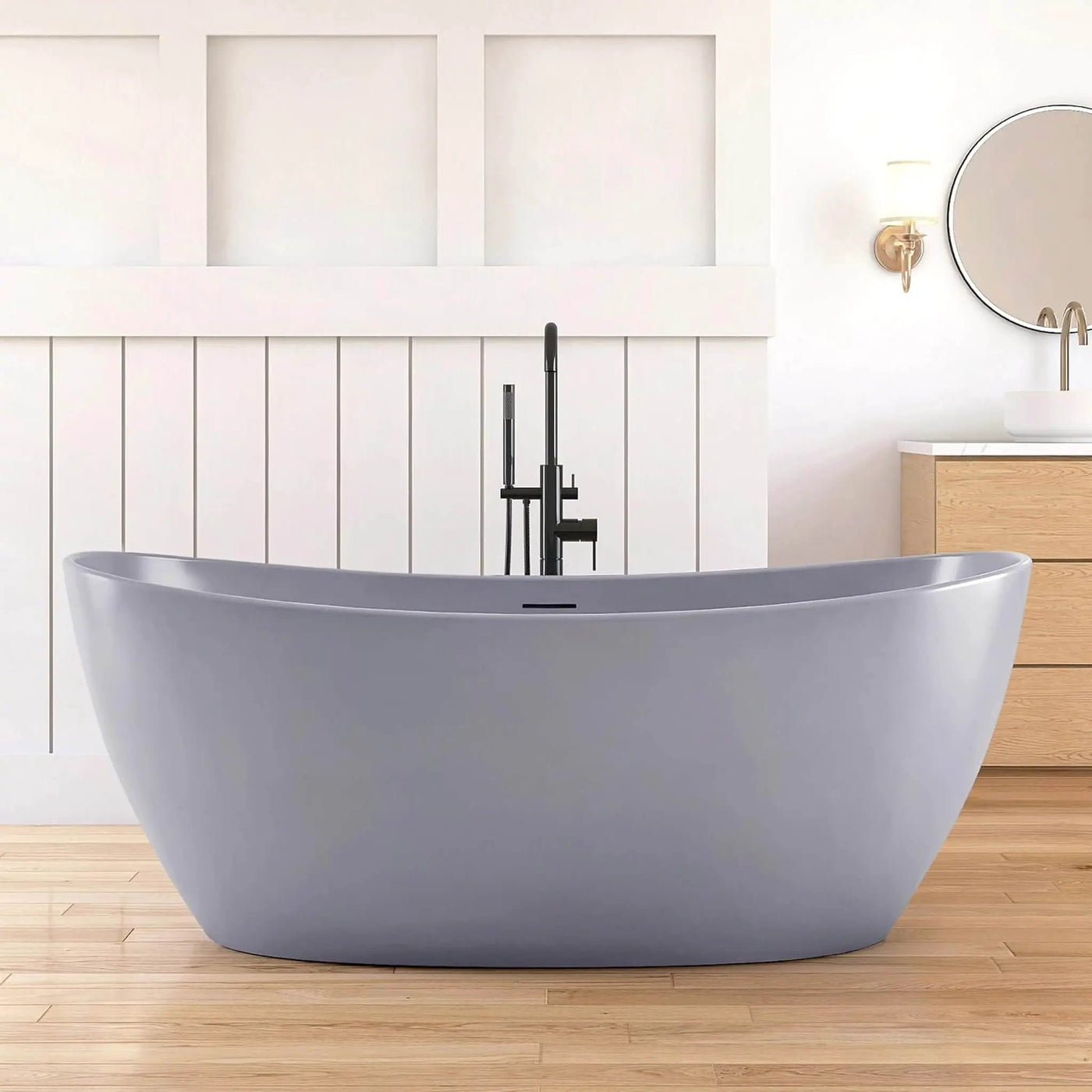 [65X33.5-Inch] Freestanding Modern Oval Stone Resin Soaking Tub With Overflow Drain (SAK39231) by SAKSBY WHOLESALE