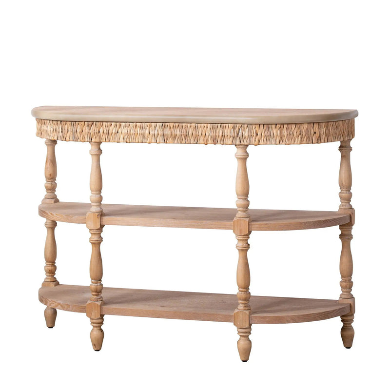 Handcrafted Console Table With Hand Woven Trim, 3 Tier Storage Shelves - Natural by Unique Piece Furniture