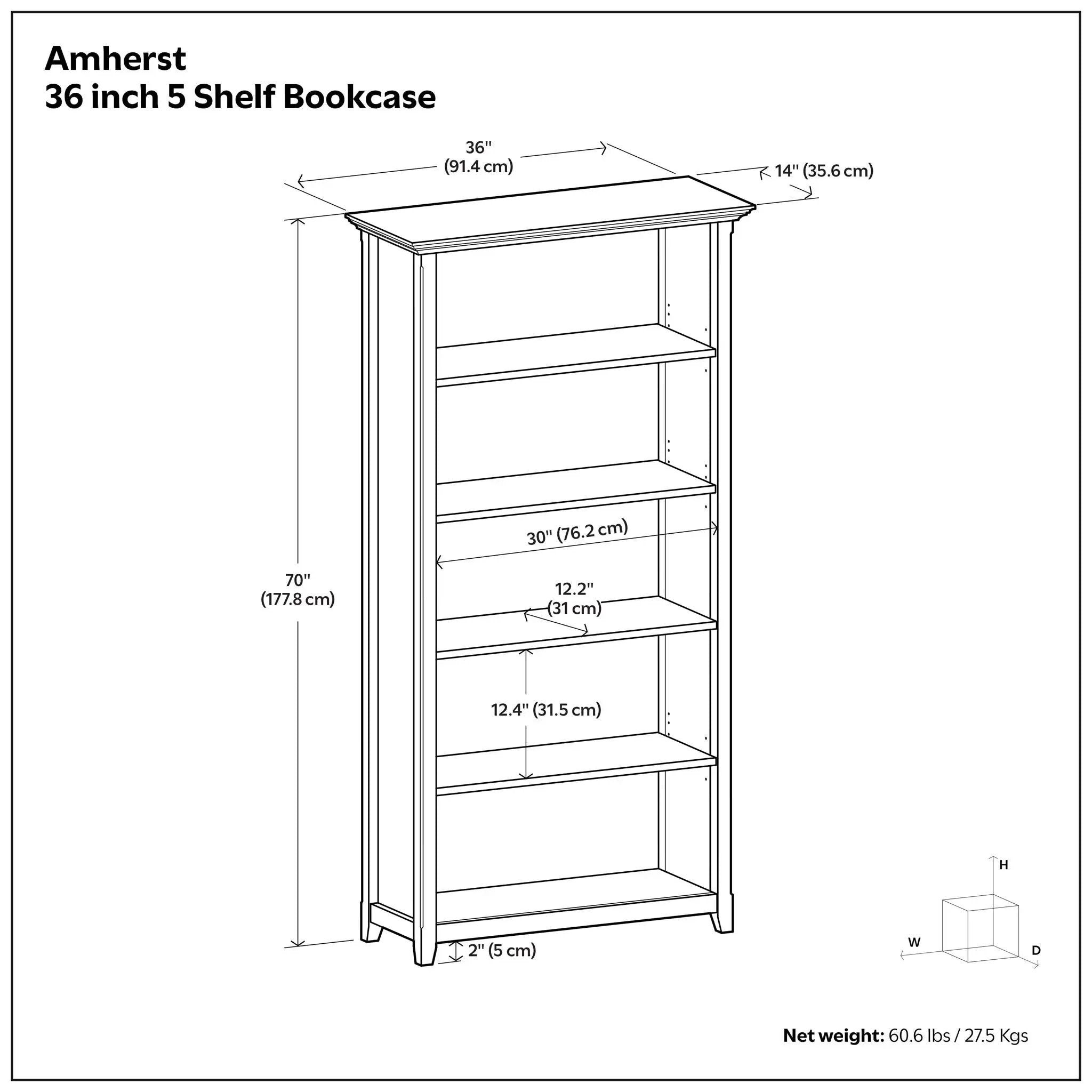 Amherst - 5 Shelf Bookcase, Handcrafted by HouseOfZazla
