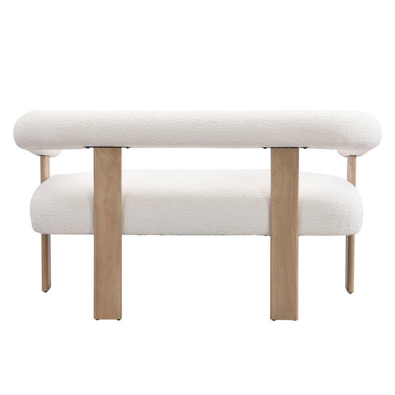 Round Armrest Loveseat (Beige + Natural) by HouseOfZazla