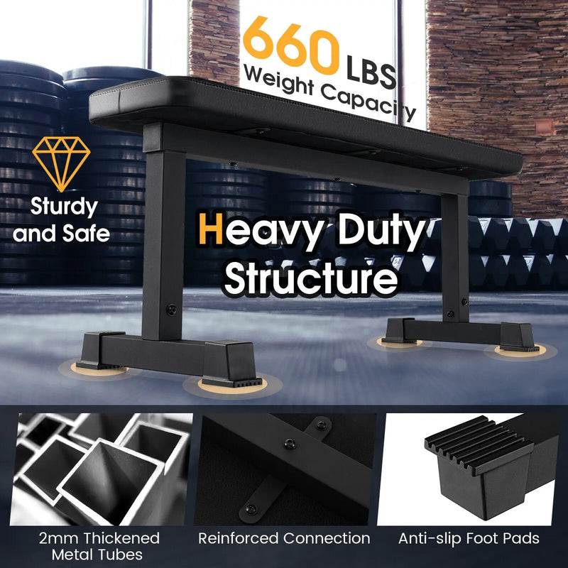 Flat Weight Bench 660 LBS Heavy Duty Strength Training Bench-Black by DirectDeals
