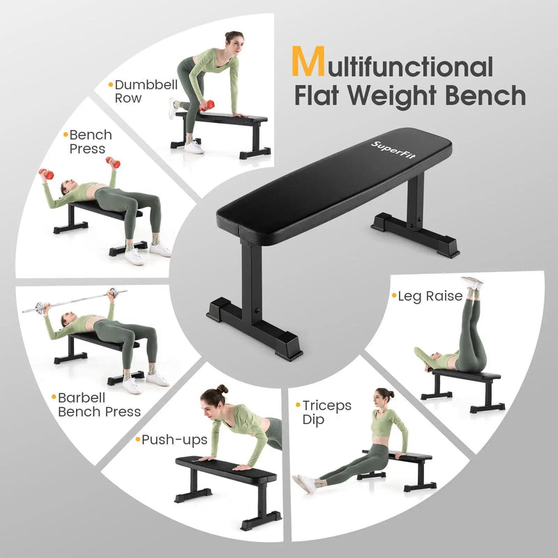Flat Weight Bench 660 LBS Heavy Duty Strength Training Bench-Black by DirectDeals