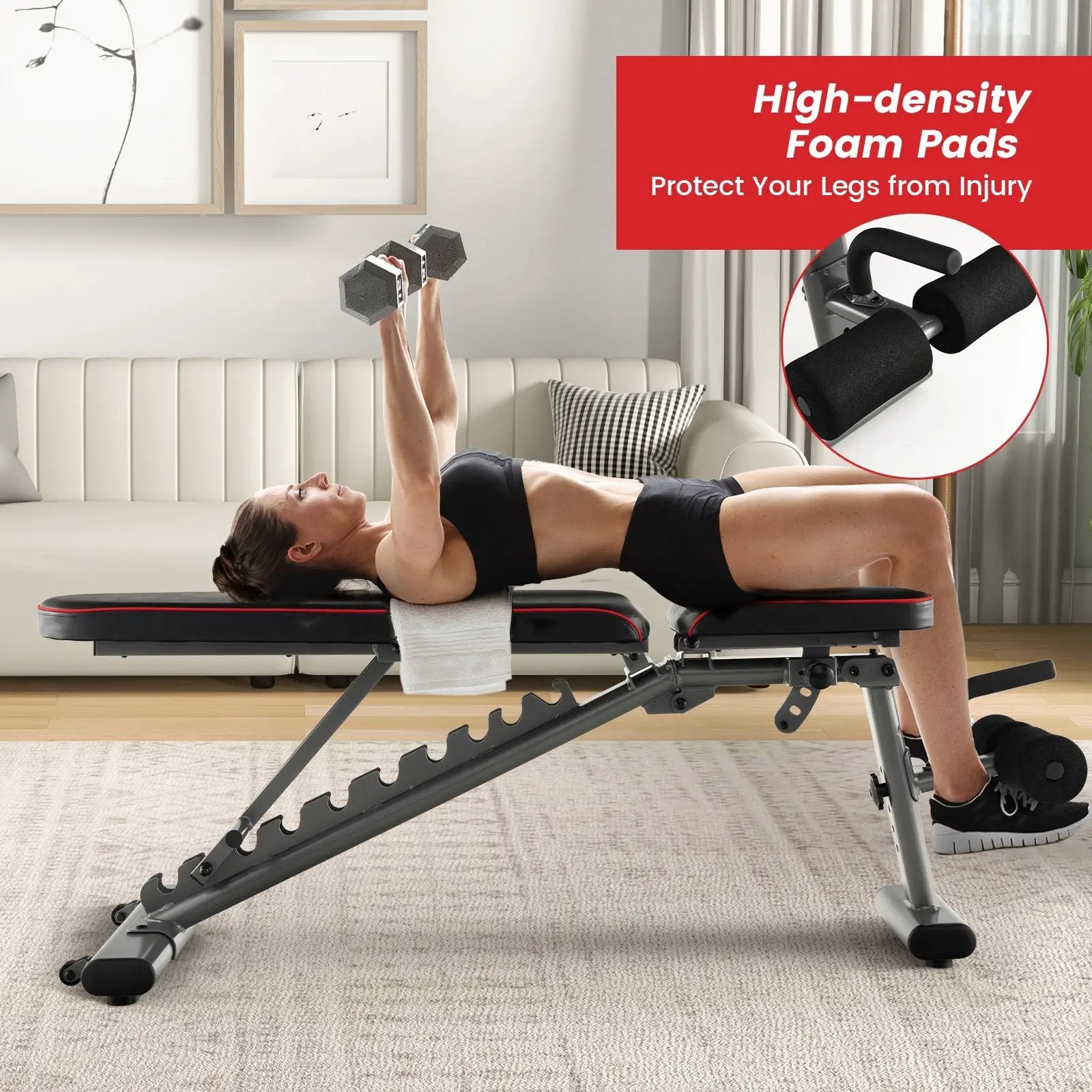 660 LBS Strength Training Bench with 10 Back and 3 Seat for Full Body Workout-Black by DirectDeals