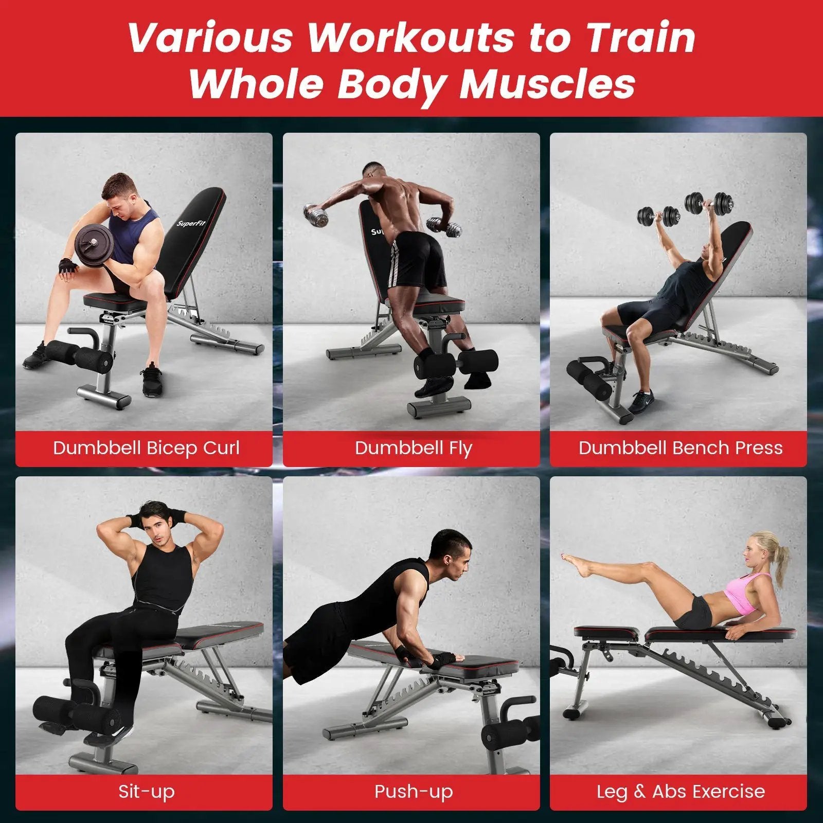 660 LBS Strength Training Bench with 10 Back and 3 Seat for Full Body Workout-Black by DirectDeals