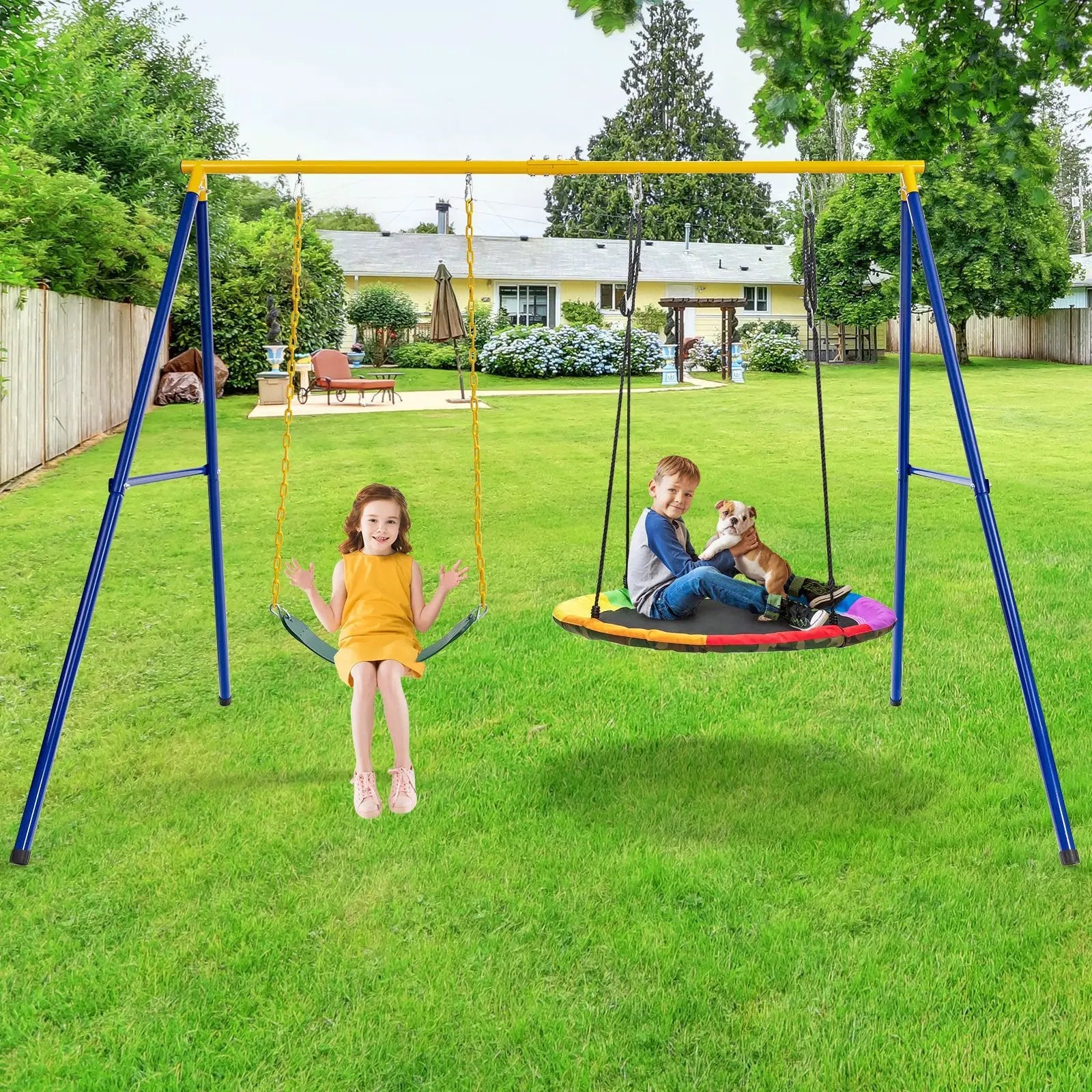 660 LBS Extra-Large A-Shaped Swing Stand with Anti-Slip Footpads (Without Seat)-Yellow by DirectDeals