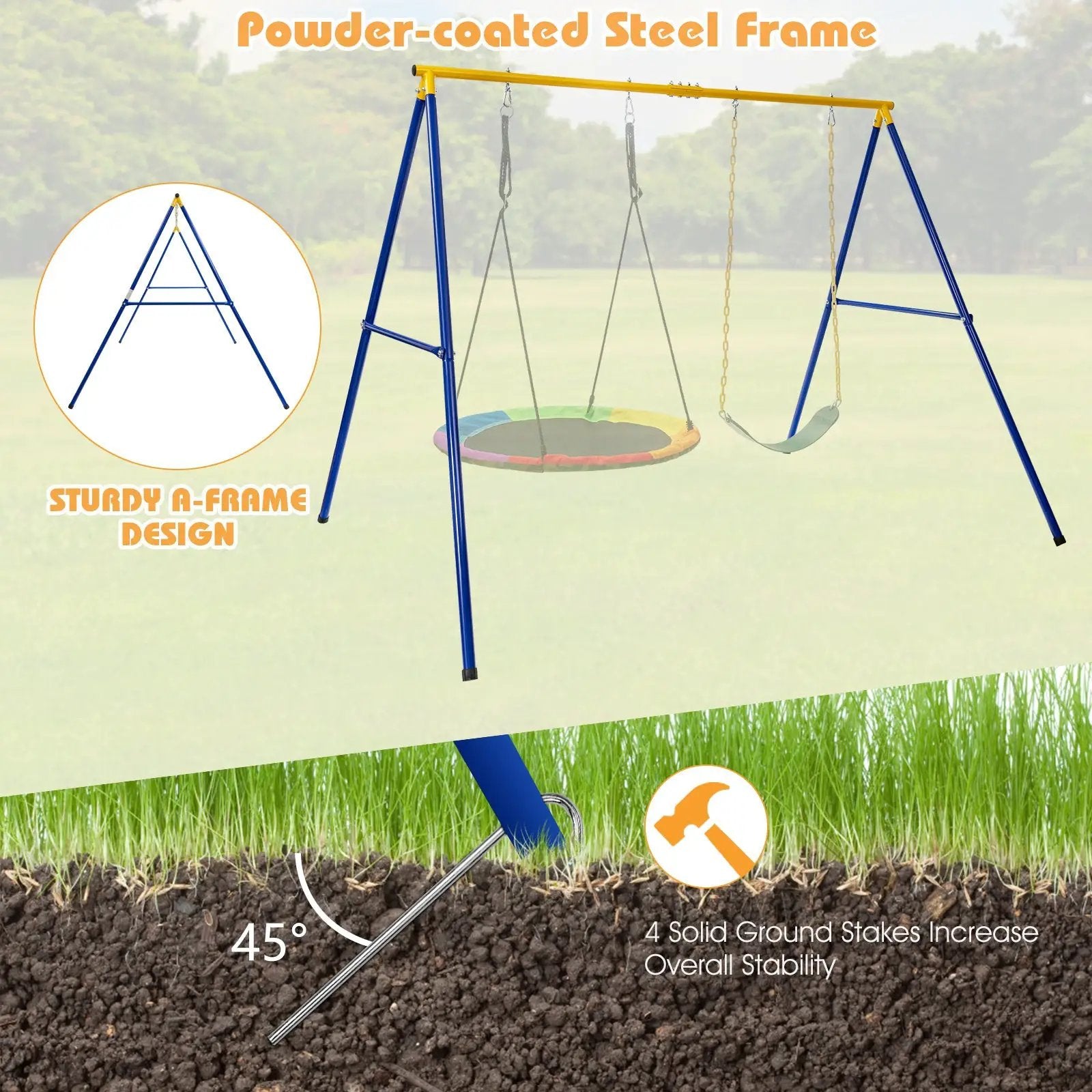 660 LBS Extra-Large A-Shaped Swing Stand with Anti-Slip Footpads (Without Seat)-Yellow by DirectDeals