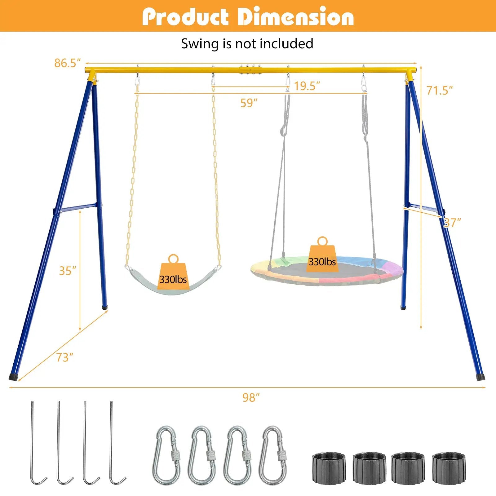 660 LBS Extra-Large A-Shaped Swing Stand with Anti-Slip Footpads (Without Seat)-Yellow by DirectDeals