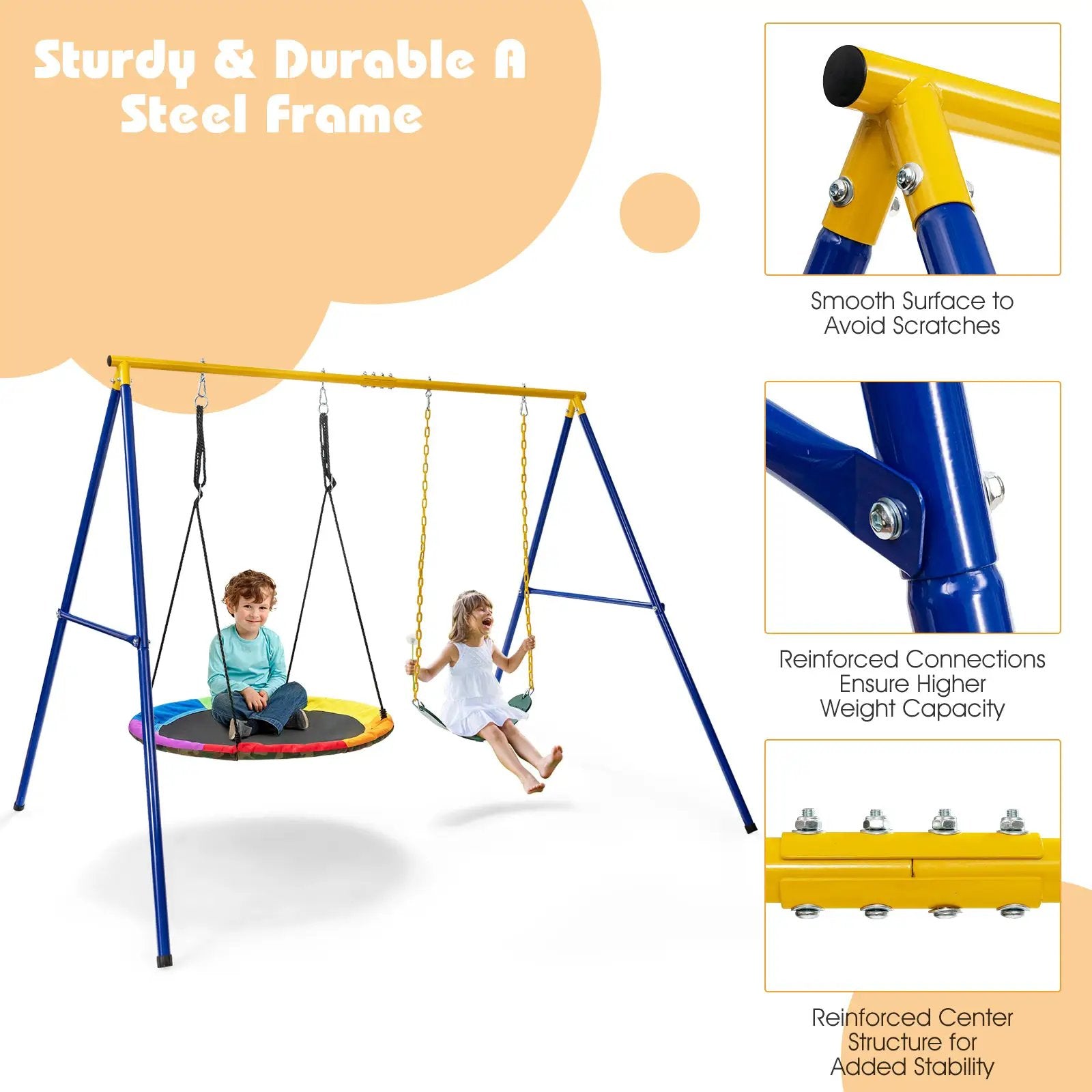 660 LBS Extra-Large A-Shaped Swing Stand with Anti-Slip Footpads (Without Seat)-Yellow by DirectDeals