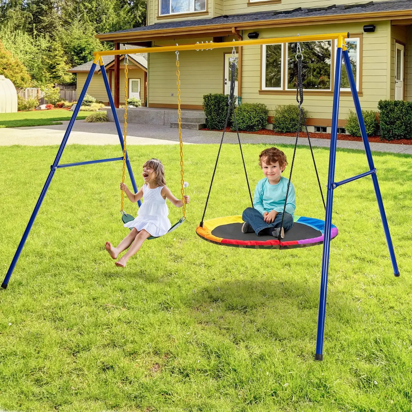 660 LBS Extra-Large A-Shaped Swing Stand with Anti-Slip Footpads (Without Seat)-Yellow by DirectDeals
